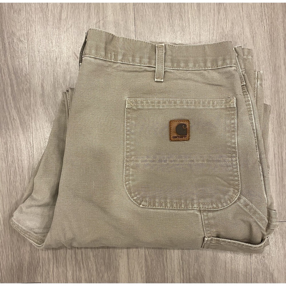 Carhartt Pants Mens 42x34 Beige Work Original Dungaree Fit‎ Carpenter B11